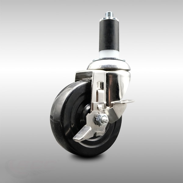 4 Inch 316SS Hard Rubber Swivel 1-3/8 Inch Expanding Stem Caster with Brake SCC